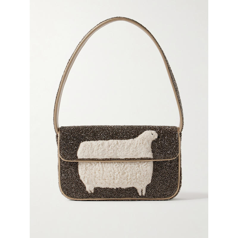 Staud 女士 FW25 单肩包 Tommy fleece-trimmed 珠饰绸缎肩包