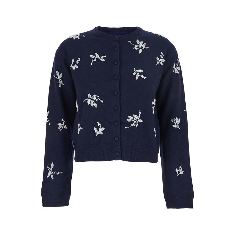 ATELIER EDITION 女士 FW25 开衫 蓝色水手领花朵刺绣棉混纺针织图片