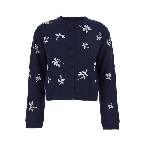 ATELIER EDITION 女士 FW25 开衫 蓝色水手领花朵刺绣棉混纺针织