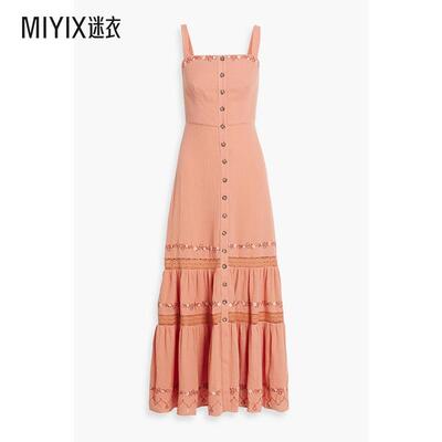 Saloni女款 Fara 刺绣棉/薄纱长款连衣裙 迷衣时尚