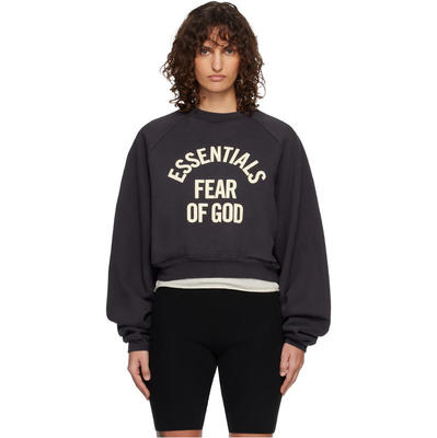 Essentials 女士 卫衣 黑色 Campus 90's Cropped Raglan 套头衫