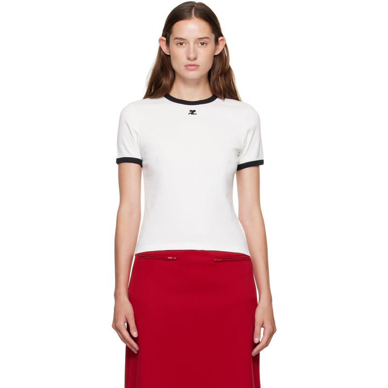Courrèges 女士 T恤 白色 Signature Contrast T 恤