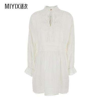 【春夏新品】TWINSET Details and Applied 白色褶裥全幅刺绣棉质