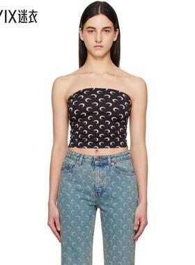 Marine Serre 女款黑色 Moon Printed Jersey Second Skin 抹胸上