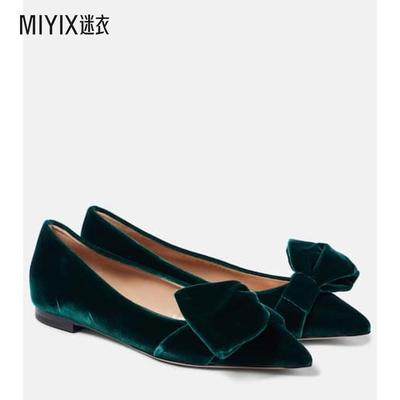 Gianvito Rossi 女款蝴蝶结天鹅绒芭蕾舞鞋 迷衣时尚