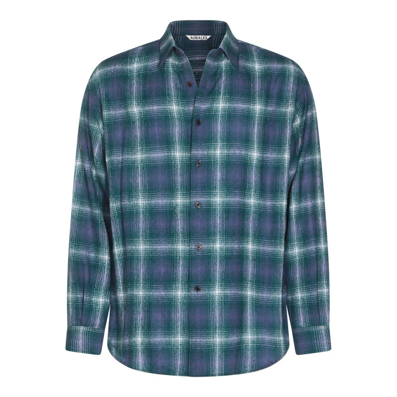AURALEE 男士 衬衫 蓝色绿色羊毛衬衫