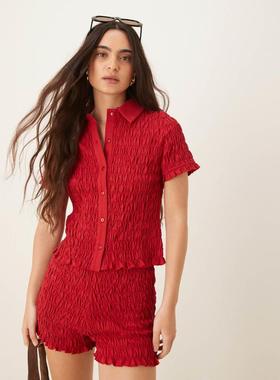 ASOS DESIGN 女士 T恤 co-ord 设计抽褶超细红色衬衫