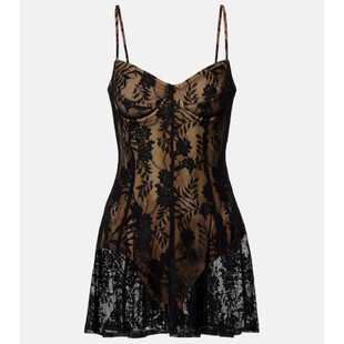 Norma Kamali 女士 短款连衣裙 Pickleball 半透视蕾丝迷你连衣裙