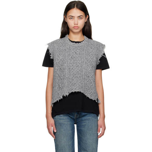 R13 女士 上衣 灰色 Wool Boyfriend Cable Sweater 马甲