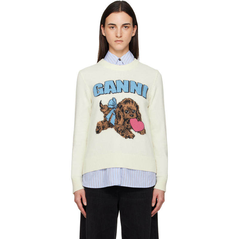 Ganni 女士 毛衣 灰白色 Puppy Wool Jumper 毛衣