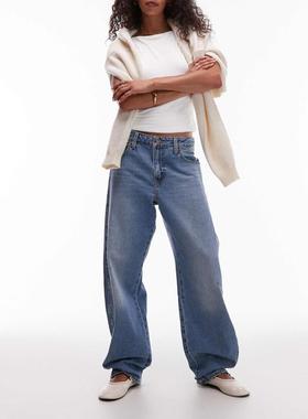 Levi's 女士 牛仔长裤 dad barrel 宽松水洗蓝色牛仔裤