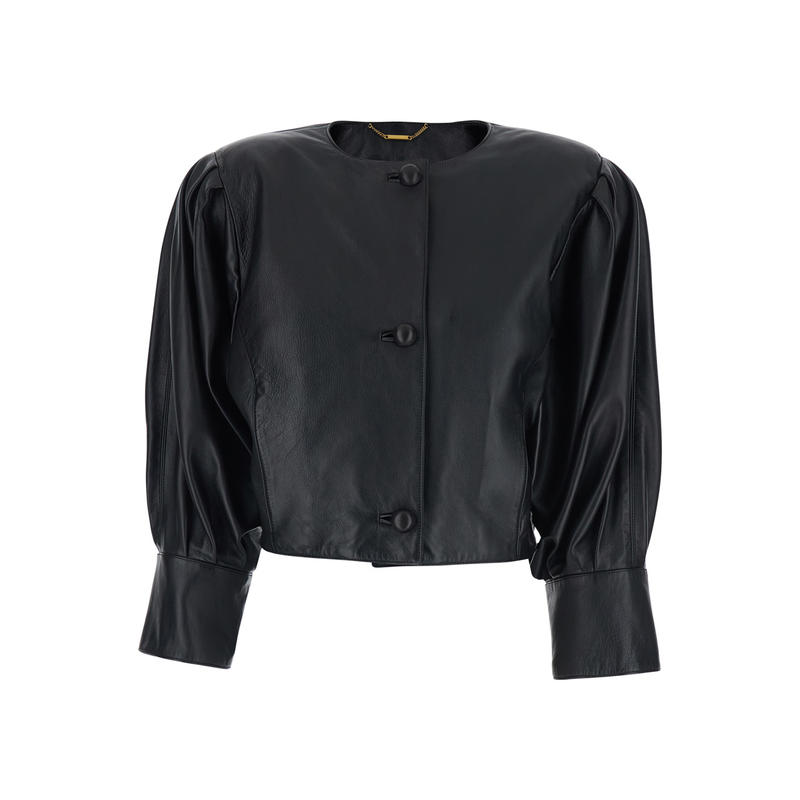 Chloé 女士 夹克 Front 黑色襟闭扣皮革女士圆领夹克