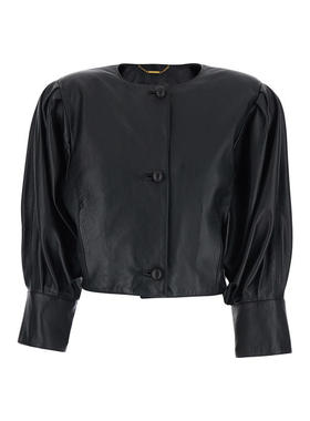 Chloé 女士 夹克 Front 黑色襟闭扣皮革女士圆领夹克