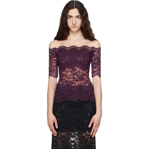 Rabanne 女士 FW26 衬衫 紫色 Short-Sleeve Layered Lace 上装