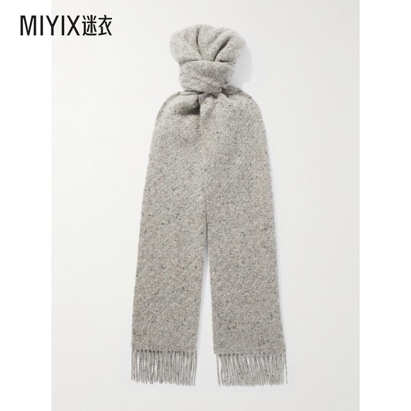 Johnstons Of Elgin 男款Lofty Cashmere-Herringbone 流苏围巾