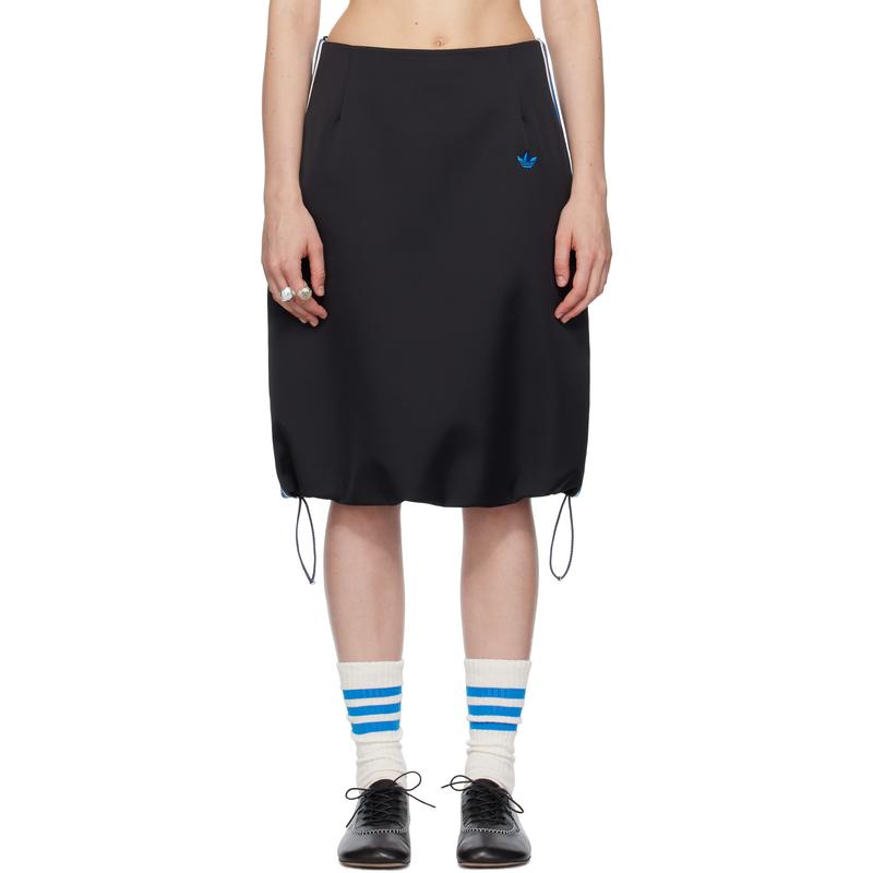 Wales Bonner x Adidas阿迪达斯三叶草联名女士黑色半身中长裙