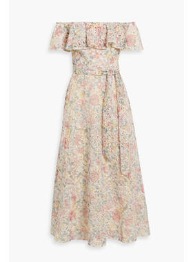 Mikael Aghal 女士 中长连衣裙 露肩印花马德拉刺绣中长连衣裙