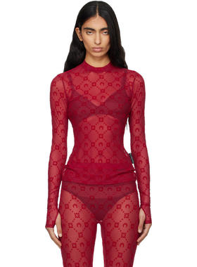 Marine Serre 女士 上衣 红色 Moonogram Mesh Flock T 恤