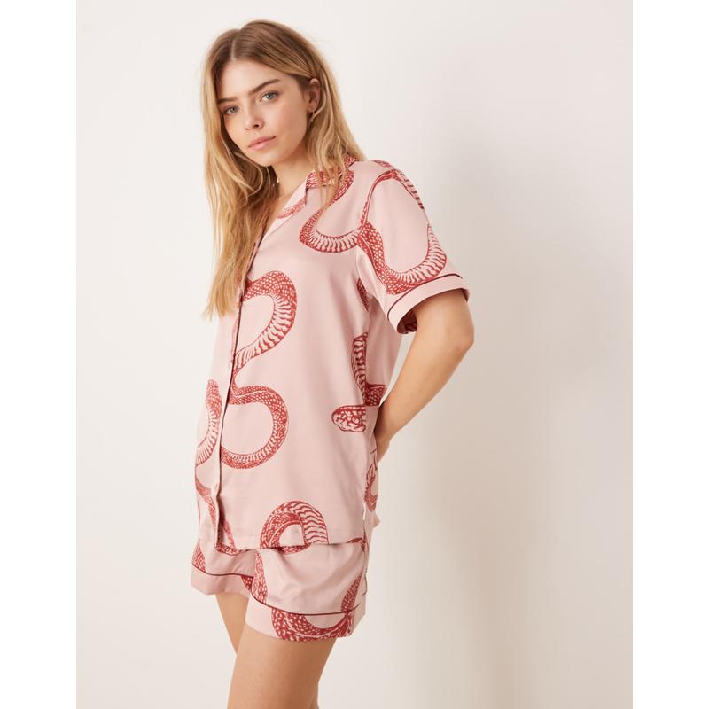 Chelsea Peers 女士 睡衣 revere 缎面短袖蛇纹短裤套装