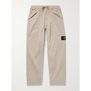 Stone Island 男士 长裤 Supima 直筒件染棉混纺斜纹布抽绳裤子