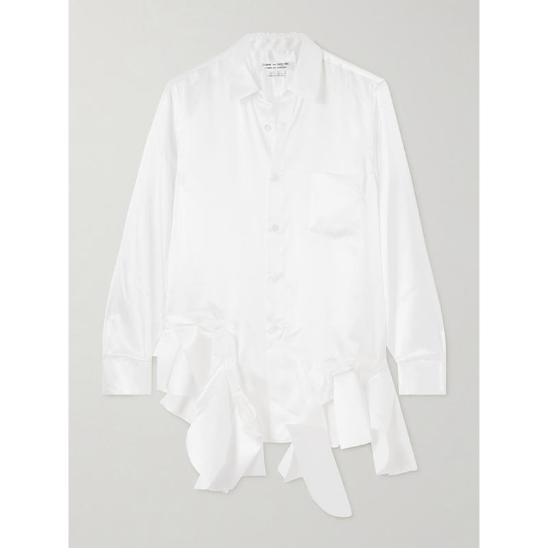 Comme des Garçons 女士 SS25 上衣 荷叶边缎面斜纹布衬衫