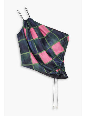 Ahluwalia 女士 上衣 Patel 单肩垂褶印花哑光缎面上衣