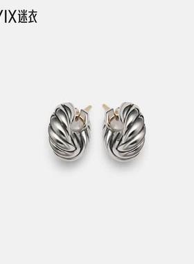 David Yurman 女款雕刻麻花扭纹纯银耳环 迷衣时尚