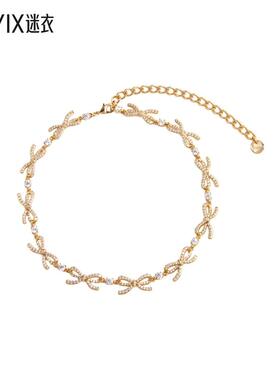 【秋季新品】Self-Portrait 女款BOWS 金色水晶项链 迷衣时尚