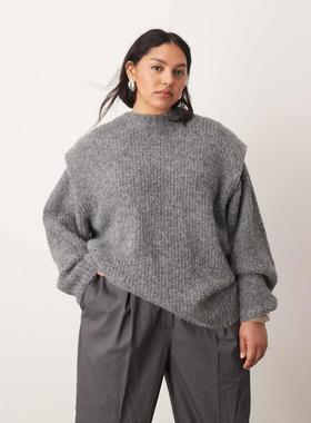 ARRANGE 女士 毛衣 Curve 罗纹针织垫肩木炭色套头衫