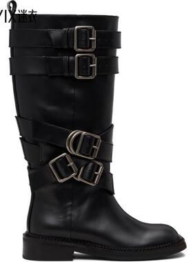 Andersson Bell 女款黑色 Layered Strap 中筒靴 迷衣时尚