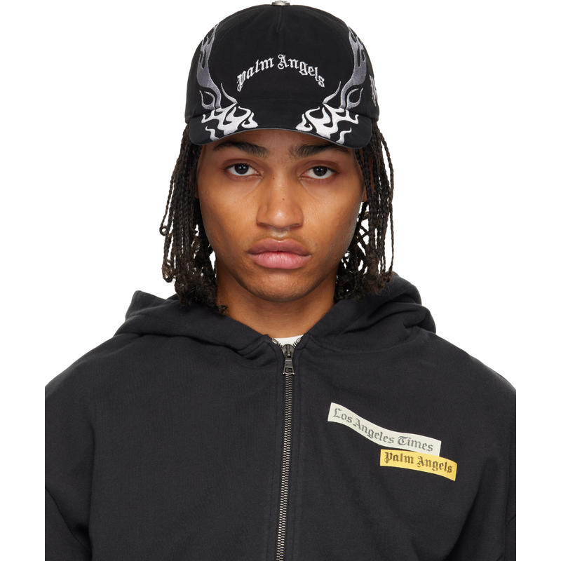 Palm Angels 男士 棒球帽 黑色 Curved Logo Flames 棒球帽