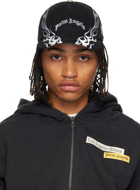 Palm Angels 男士 棒球帽 黑色 Curved Logo Flames 棒球帽