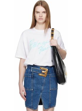 Balmain 女士 T恤 白色 Boxy Paris Brush Print T 恤