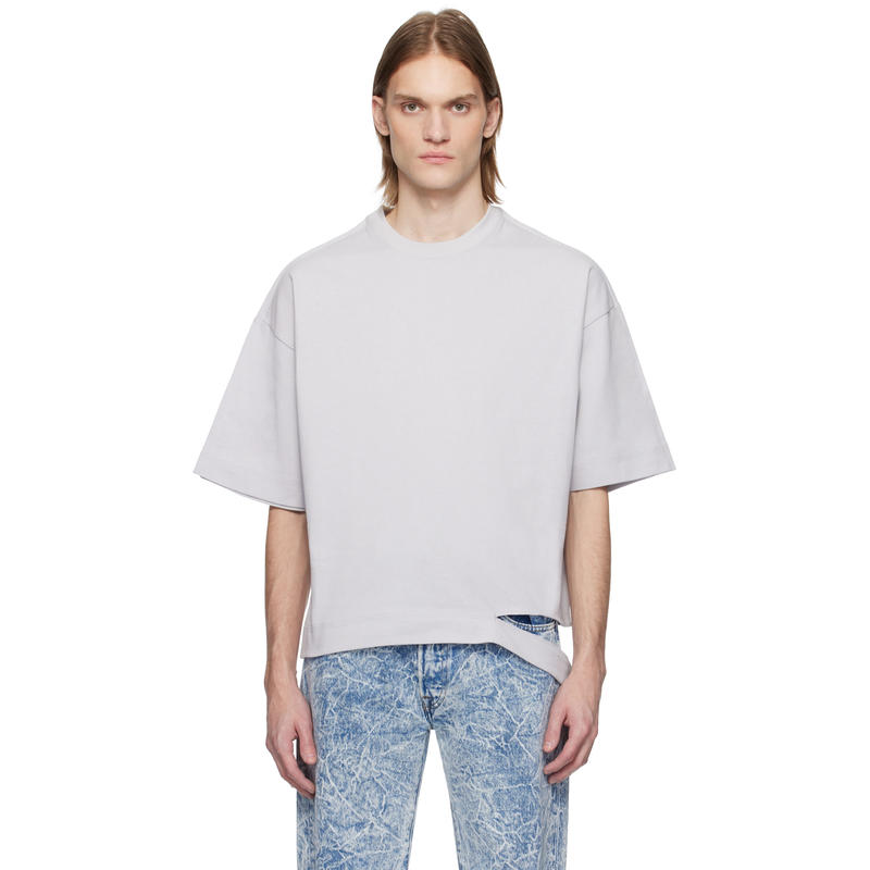 Karmuel Young 男士 T恤 灰色 Square XY-Plane Cutout T 恤