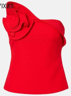 Roland Mouret 女款crêpe 花朵装饰无肩带上衣 迷衣时尚