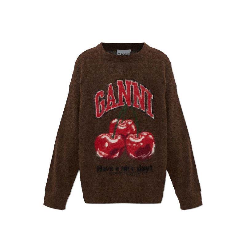 Ganni 甘尼 女士 SS26 上衣 Ganni 樱桃图案超大针织套头衫