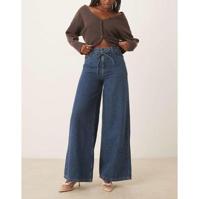 Nobody's Child 女士 牛仔长裤 腰带阔腿中长复古水洗牛仔裤