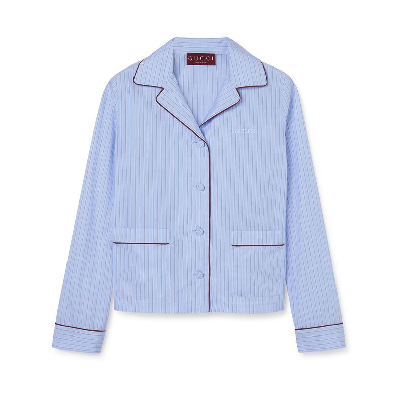 Gucci 女士 SS25 衬衫 饰刺绣条纹棉衬衫