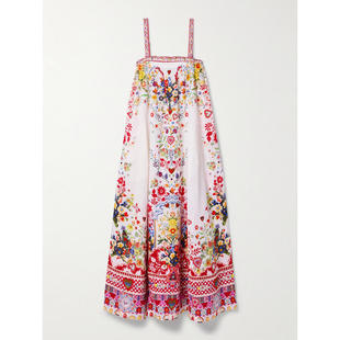 Camilla and Marc 女士 中长连衣裙 水晶装饰印花亚麻长款连衣裙