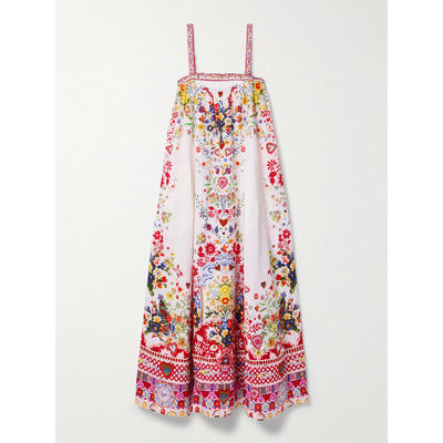 Camilla and Marc 女士 中长连衣裙 水晶装饰印花亚麻长款连衣裙