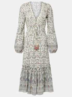 Veronica Beard 女士 中长连衣裙 Vani 佩斯利荷叶边中长连衣裙