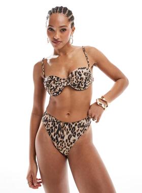 4Th  Reckless 女士 比基尼 co-ord 带钢圈豹纹比基尼上装