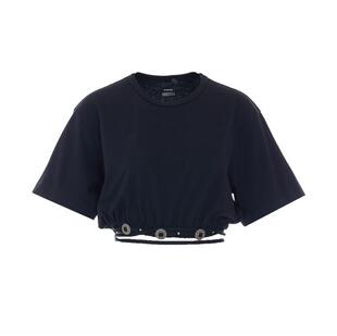 Pinko accents 纯色 western 棉质绑带细节 T恤 女士 品高 短款