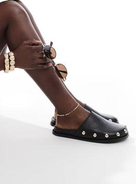 Schuh 女士 洞洞鞋 Teale clog 皮质凉拖(黑色)