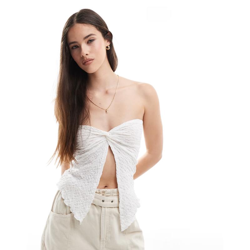 Cotton:on 女士 上衣 stacey 棉质前扭纹直筒抹胸背心(白色)