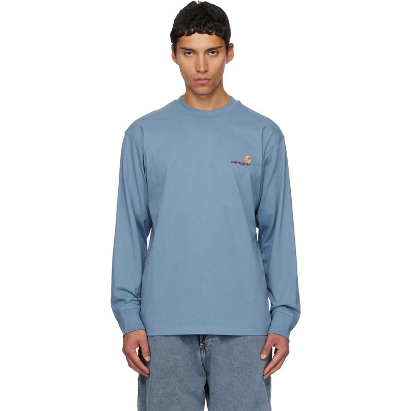 Carhartt WIP 男士 T恤 蓝色 American Script 长袖 T 恤