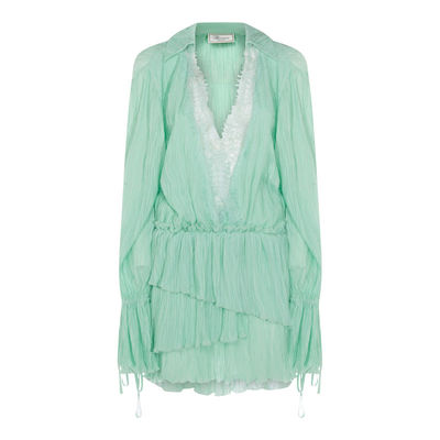 Blumarine 蓝色情人 女士 SS26 中长连衣裙 浅绿色粘胶纤维连衣裙