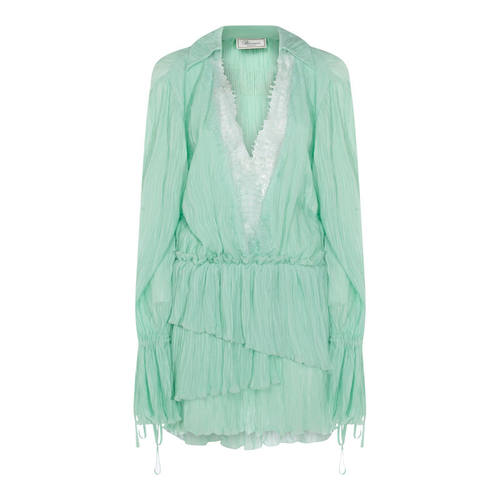 Blumarine 蓝色情人 女士 SS26 中长连衣裙 浅绿色粘胶纤维连衣裙