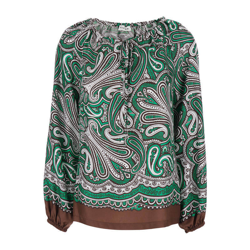 Parosh 女士 SS26 衬衫 for 真丝长款膨起袖子全幅绿色印花衫