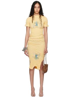 Conner Ives 女士 中长连衣裙 独家发售黄色拉褶连衣裙